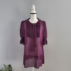 Twelve By Twelve Purple Sheer Ruffle Pullover Top M
